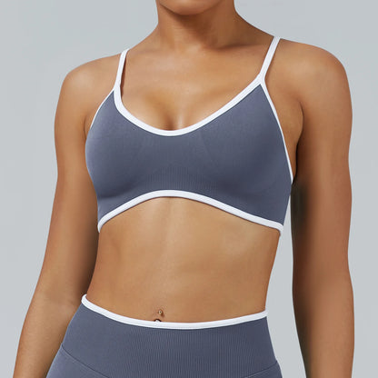 Reggiseno Sportivo Senza Cuciture con Spalline Sottili e Bordo a Contrasto - Grigio Ardesia