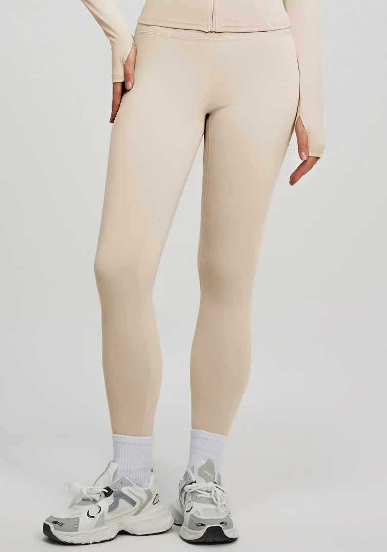 Leggings Vita Alta Modellanti con Cucitura a V Posteriore - Crema