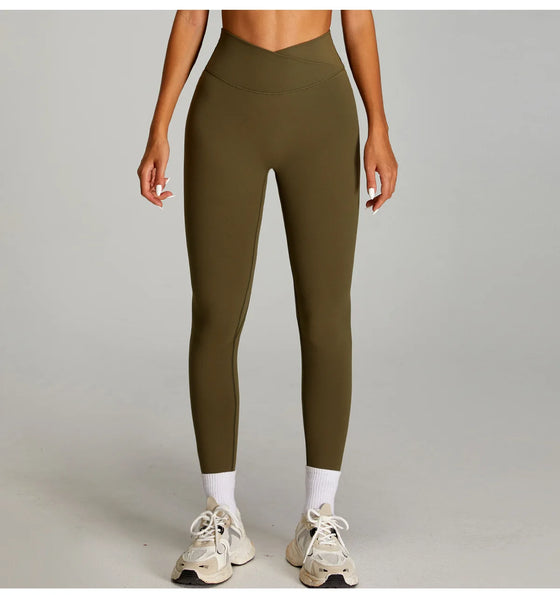 High-Waisted Leggings with Cross V-Waistband
