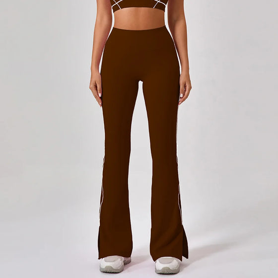 High-Waisted Flared Pants with Hem Slit