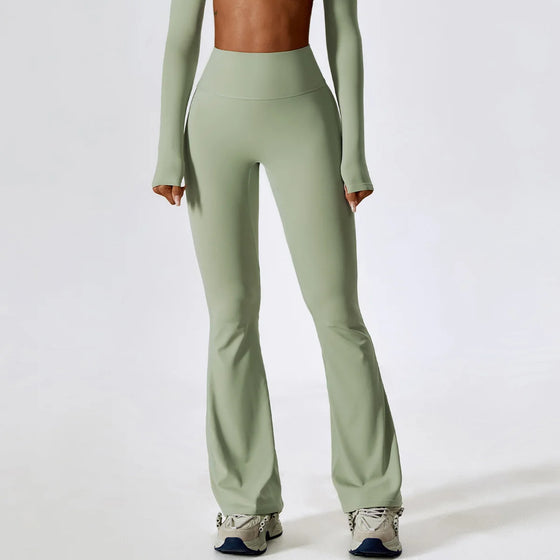 High-Waisted Flared Pants with V-Seam and Ruched Back