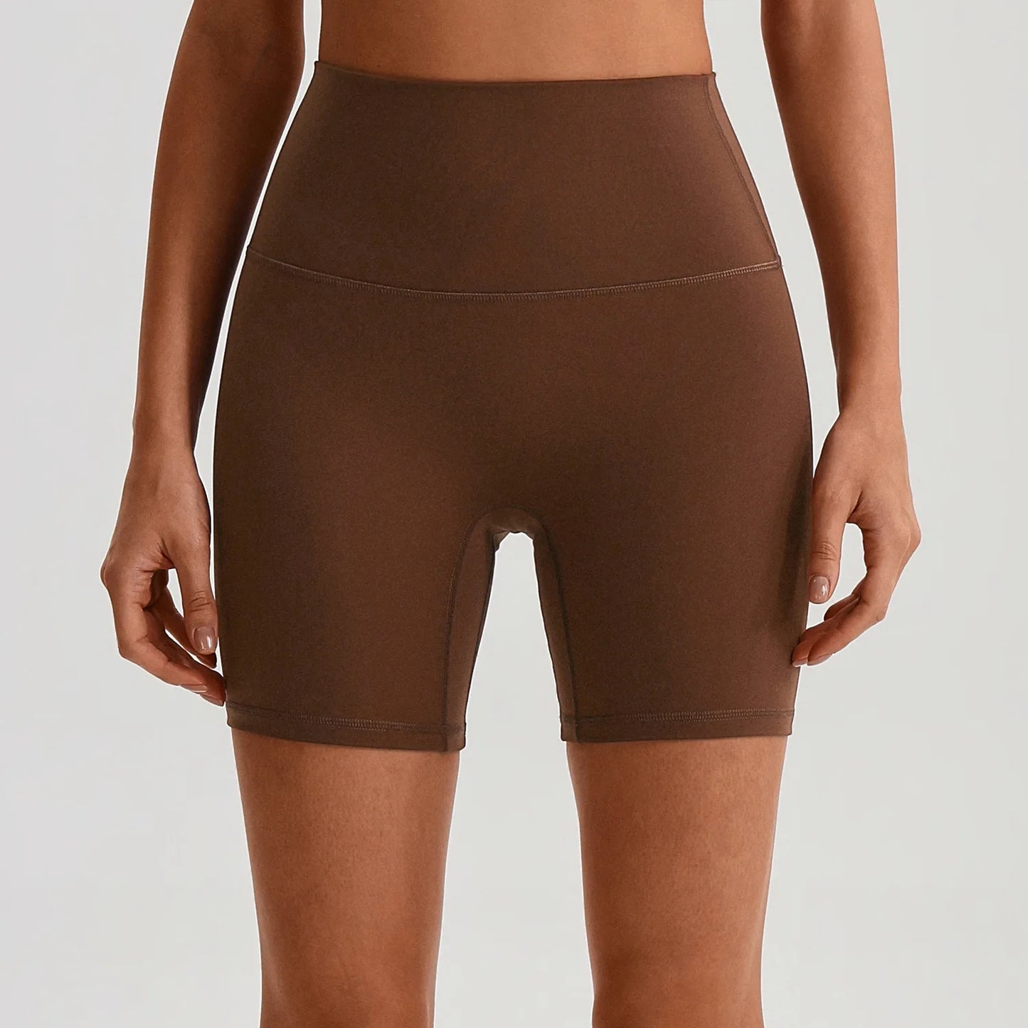 Pantaloncini Ciclista Vita Alta con Fascia Larga in Vita - Cacao
