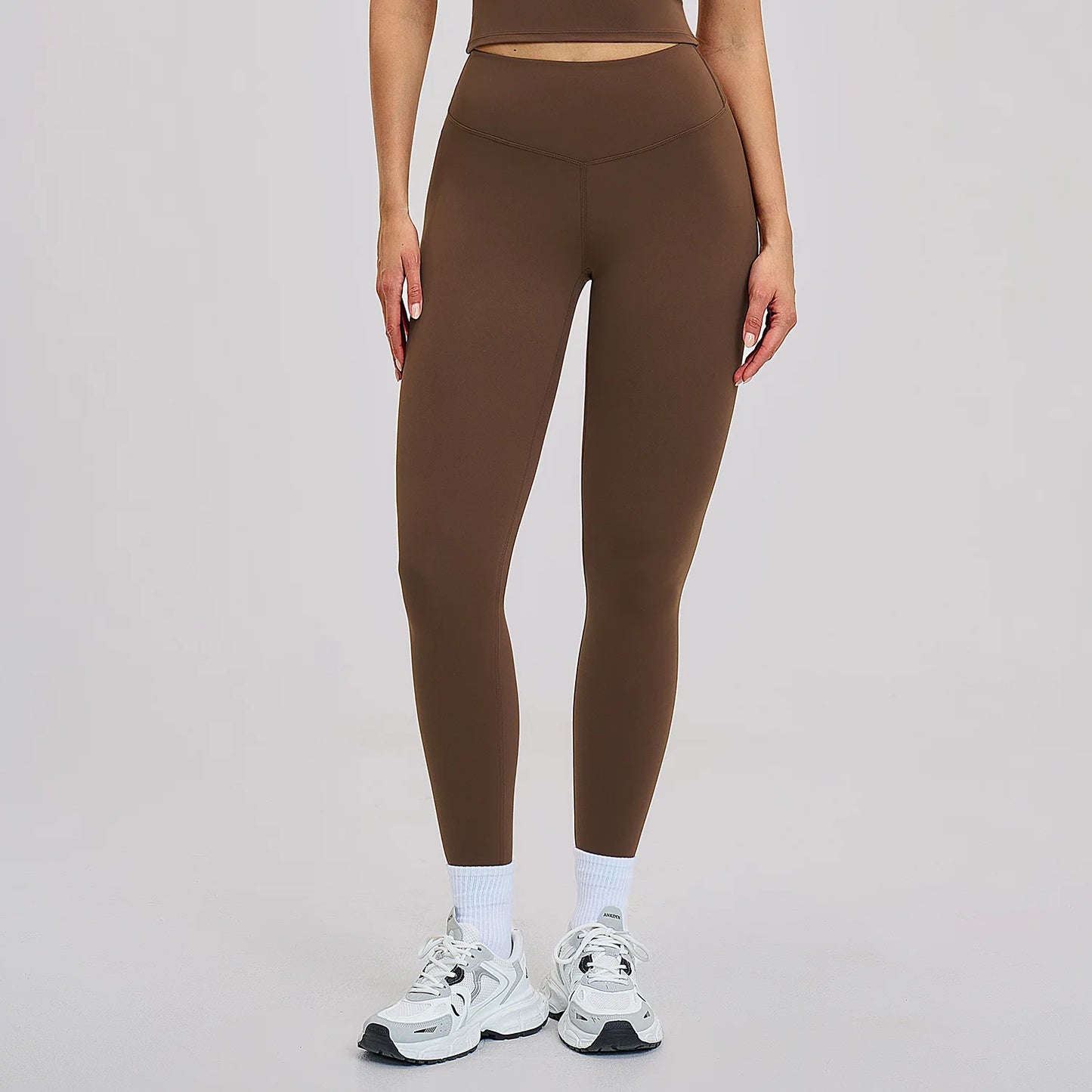 Leggings a Vita Alta con Cucitura a V Lunghezza 7/8 - Cioccolato