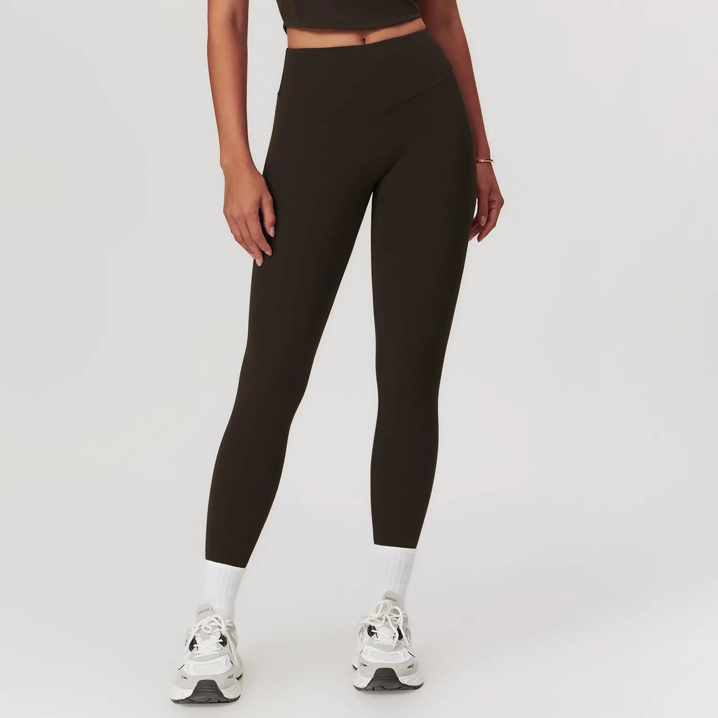 Leggings a Vita Alta con Cucitura a V Lunghezza 7/8 - Marrone Espresso