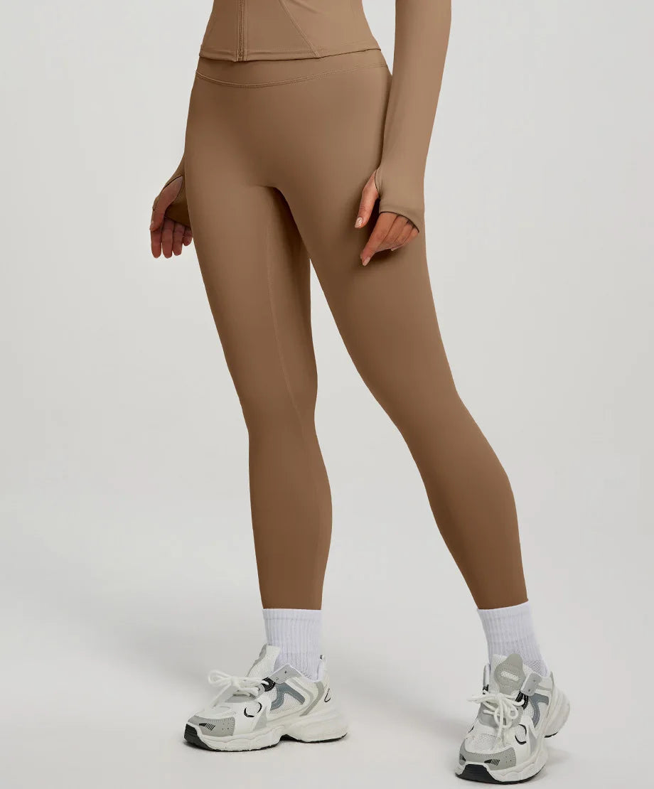 Leggings Vita Alta Modellanti con Cucitura a V Posteriore - Cammello