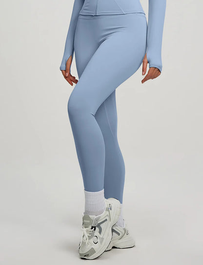 Leggings Vita Alta Modellanti con Cucitura a V Posteriore - Azzurro Polvere