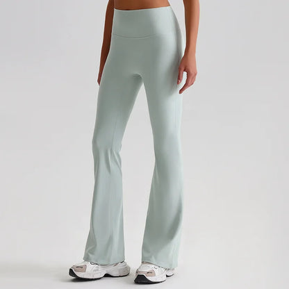 Pantaloni a Zampa Vita Alta con Cucitura a V Posteriore - Verde Menta