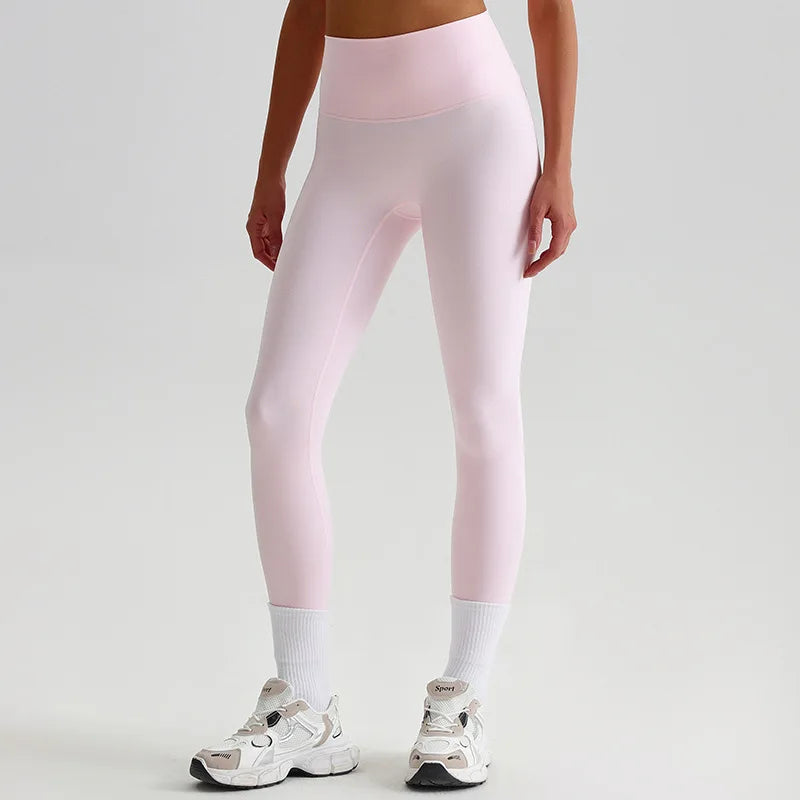 Leggings a Vita Alta con Cucitura a V sul Retro - Rosa Cipria