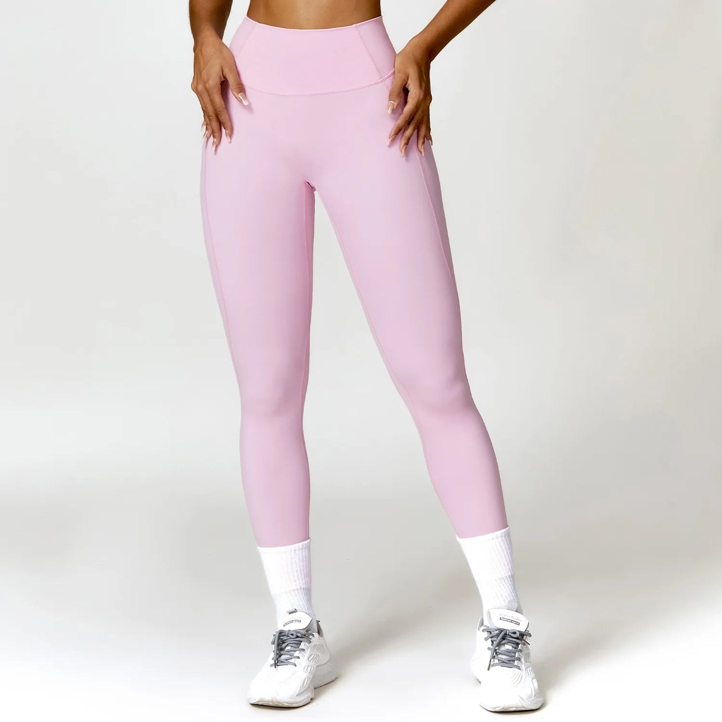 Leggings Vita Alta con Cucitura a V Posteriore - Rosa Confetto