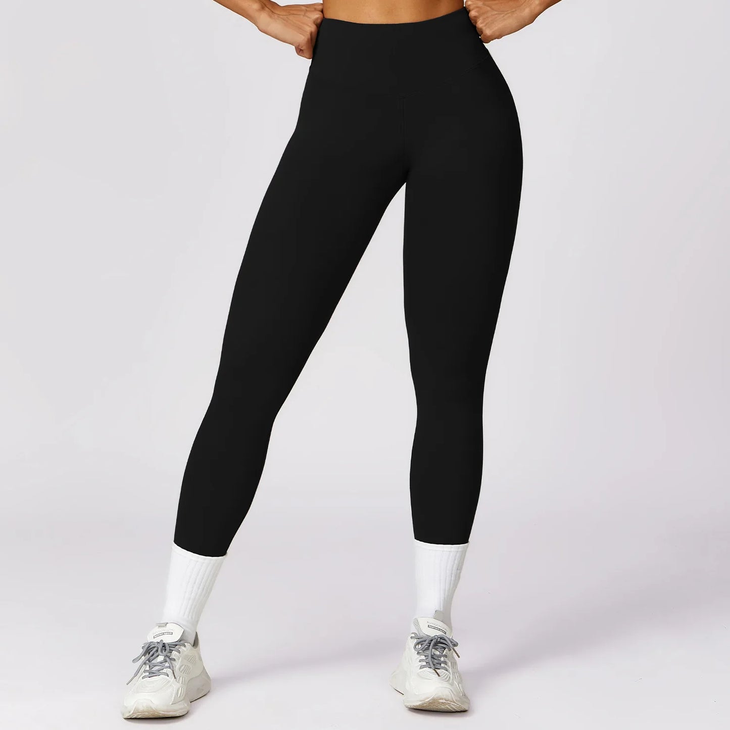 Leggings a Vita Alta con Cucitura a V Lunghezza 7/8 - Nero