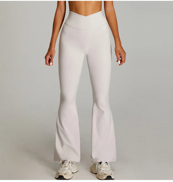 High-Waisted Flare Pants with Crossover V-Waistband