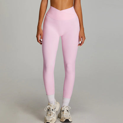 Leggings a Vita Alta con Cintura a V Incrociata - Rosa Confetto