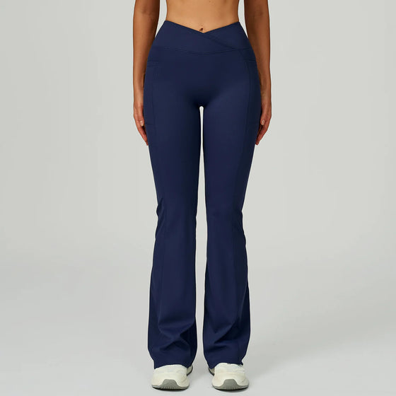 High-Waisted Flared Pants with V-Seam and Side Pockets