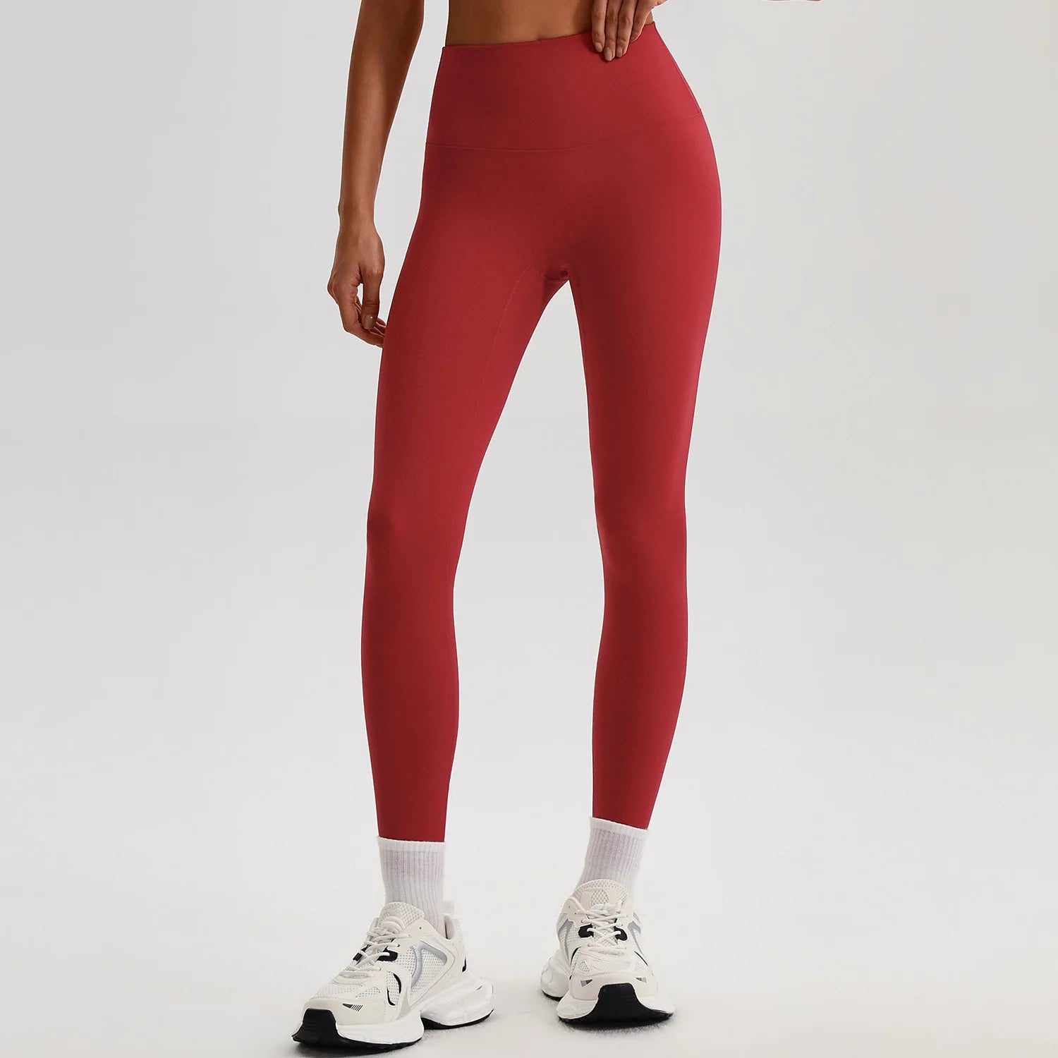 Leggings Vita Alta con Cucitura a V Posteriore - Rosso