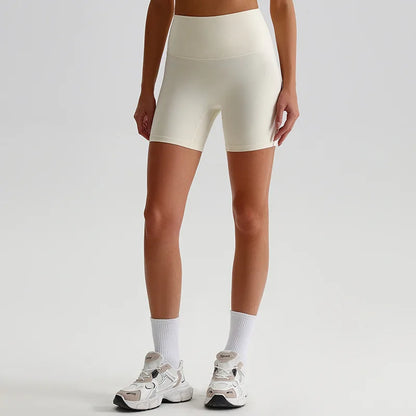 Pantaloncini Ciclista a Vita Alta in Tessuto Elasticizzato - Crema