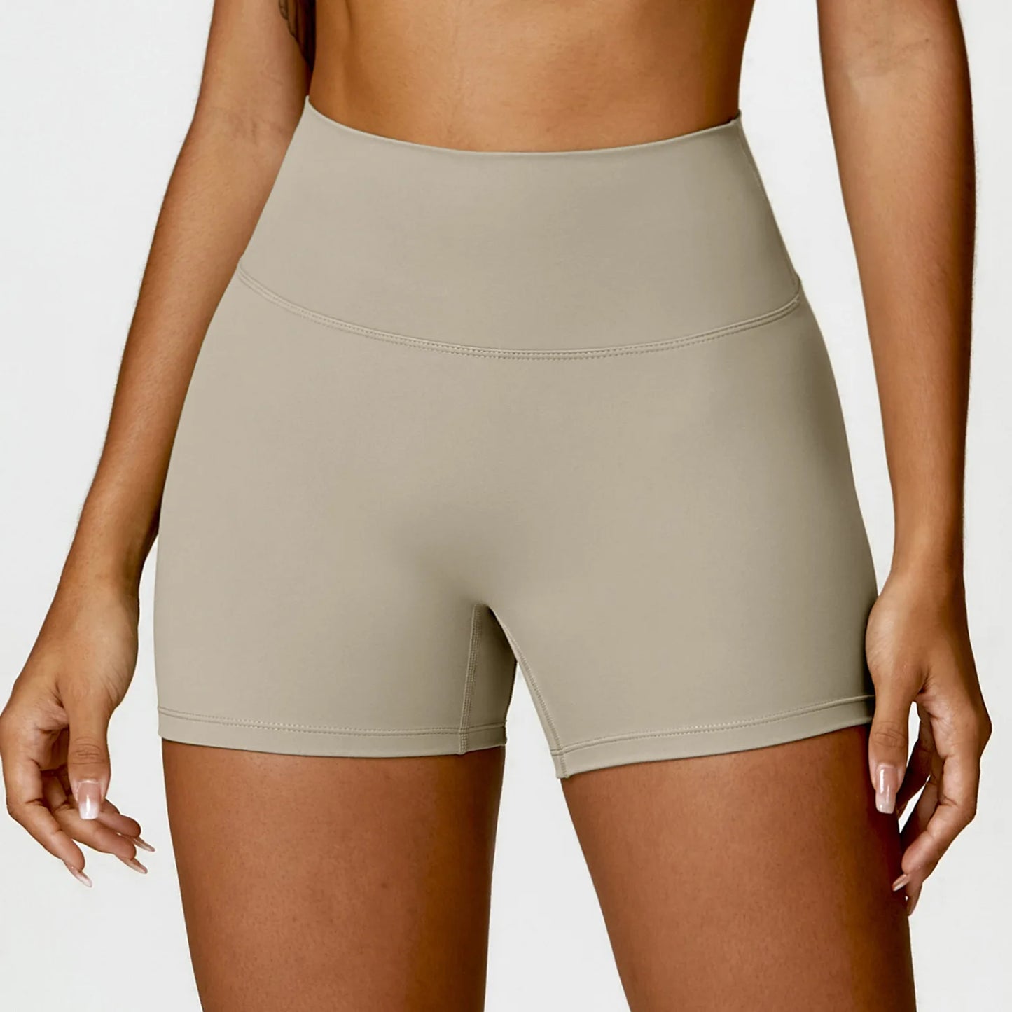 Short Sportivo Vita Alta con Fondoschiena Arricciato - Tortora