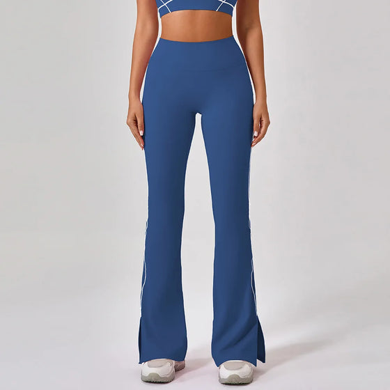 High-Waisted Flared Pants with Hem Slit