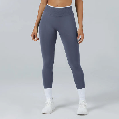 Leggings Vita Alta Senza Cuciture con Effetto Push Up e Bordo a Contrasto - Grigio Ardesia