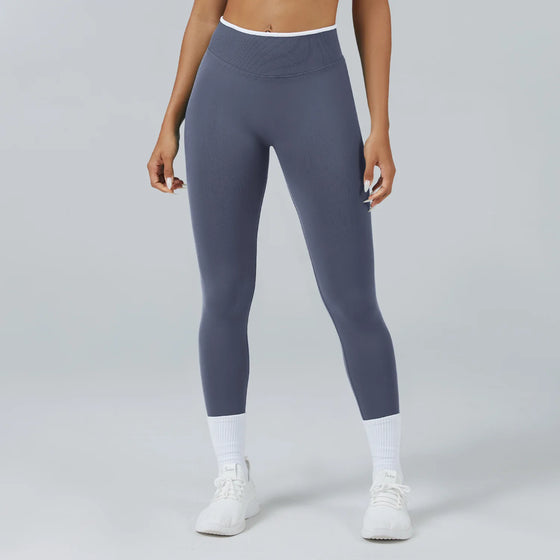 Seamless High-Waisted Leggings with Push-Up Effect and Contrast Trim
