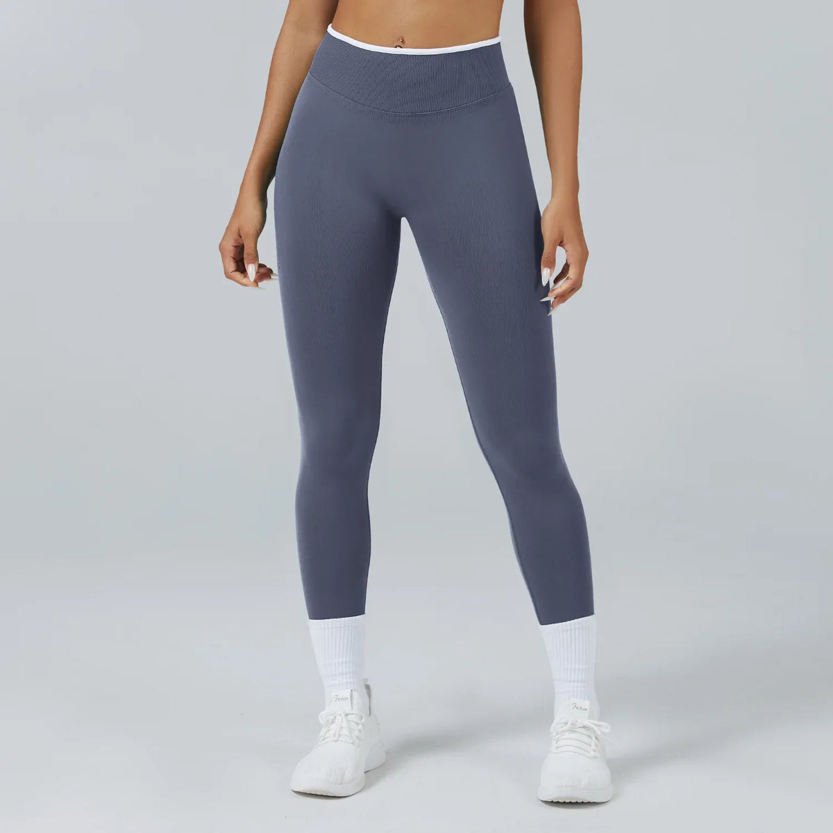 Set Coordinato Reggiseno Sportivo e Leggings Vita Alta Senza Cuciture Grigio Ardesia, leggings