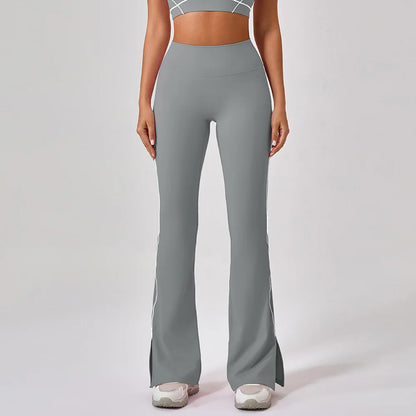 Pantalone a Zampa a Vita Alta con Spacco sul Fondo - Grigio Piombo