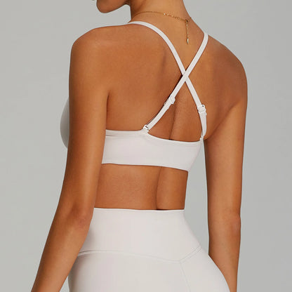Reggiseno Sportivo con Spalline Sottili e Schiena Incrociata - Crema