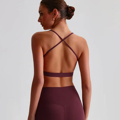 Reggiseno Sportivo con Scollo Quadrato e Spalline Incrociate sulla Schiena - Bordeaux