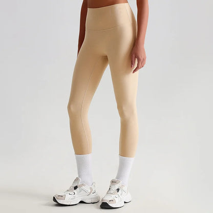 Leggings a Vita Alta con Cucitura a V sul Retro - Sabbia