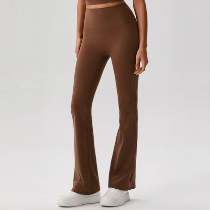 Pantaloni a Zampa Vita Alta con Cucitura a V Posteriore - Cacao