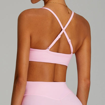Reggiseno Sportivo con Spalline Sottili e Schiena Incrociata - Rosa Confetto