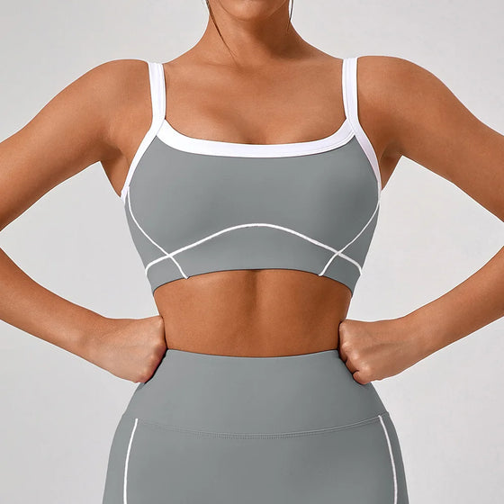 Sports Bra with Thin Straps and Contrast Stitching