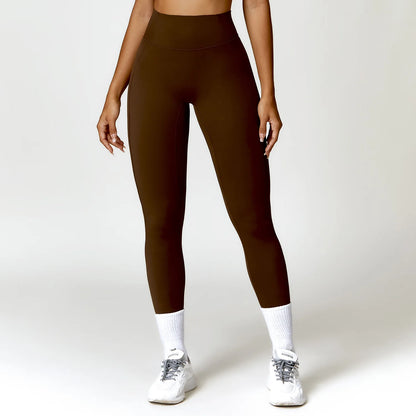 Leggings Vita Alta con Cucitura a V Posteriore - Marrone Cioccolato