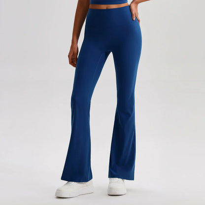 Pantaloni a Zampa Vita Alta con Cucitura a V Posteriore - Blu Cobalto