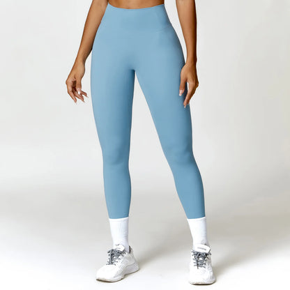 Leggings Vita Alta con Cucitura a V Posteriore - Azzurro