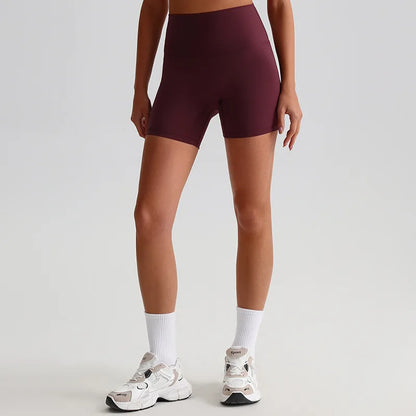 Pantaloncini Ciclista Vita Alta con Fascia Larga in Vita - Prugna