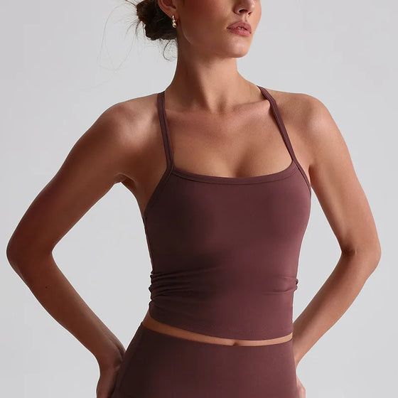 Cropped Sports Tank Top with Square Neckline and Y-Back