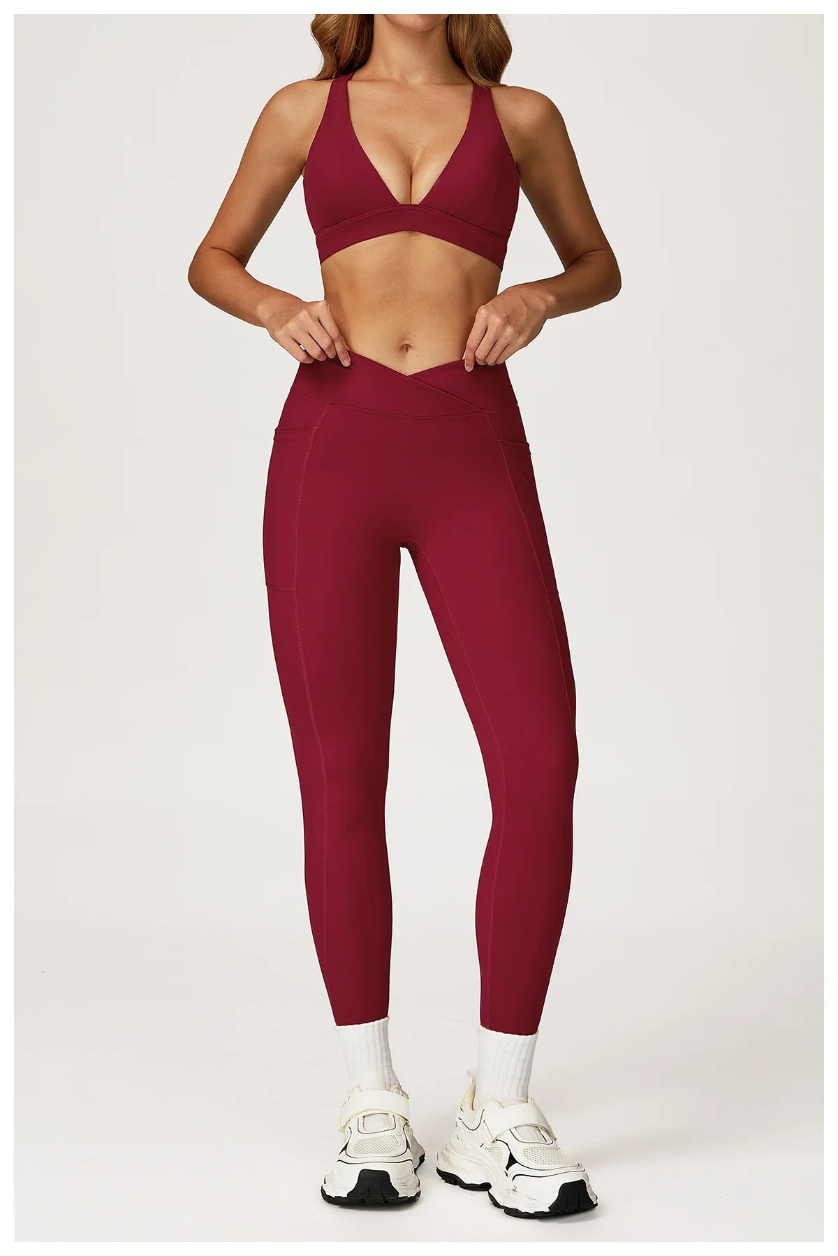 Leggings Vita Alta con Cucitura a V e Tasche Laterali