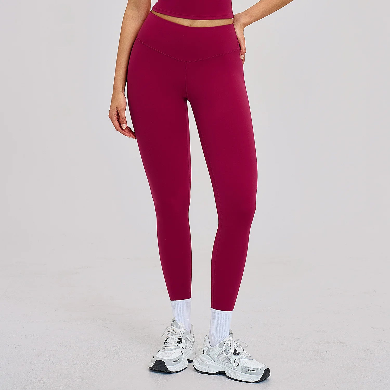 Leggings a Vita Alta con Cucitura a V Lunghezza 7/8 - Rosso Lampone
