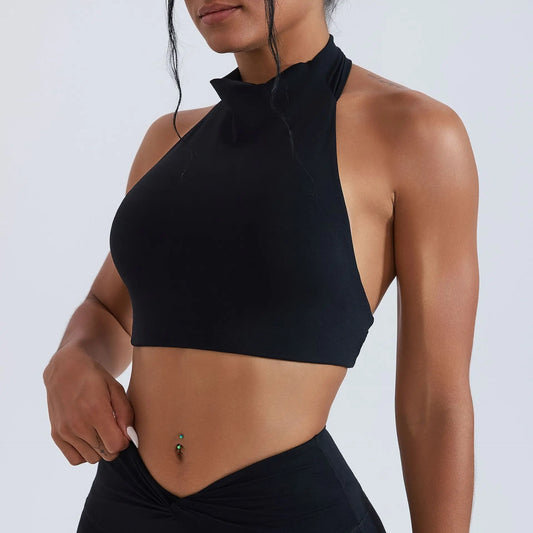Reggiseno Sportivo Collo Alto all'Americana con Schiena Aperta - Nero