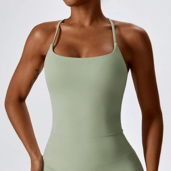 Sports Tank Top with Thin Crossed Straps and Built-In Bra
