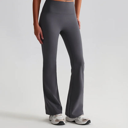 Pantaloni a Zampa Vita Alta con Cucitura a V Posteriore - Grigio Ardesia