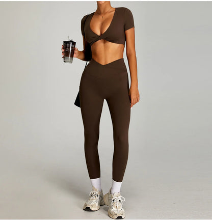 Leggings a Vita Alta con Cintura a V Incrociata