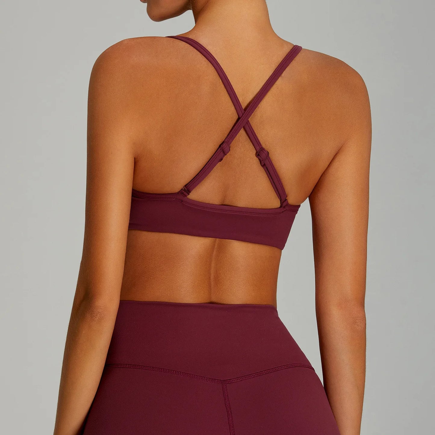 Reggiseno Sportivo con Spalline Sottili e Schiena Incrociata - Bordeaux