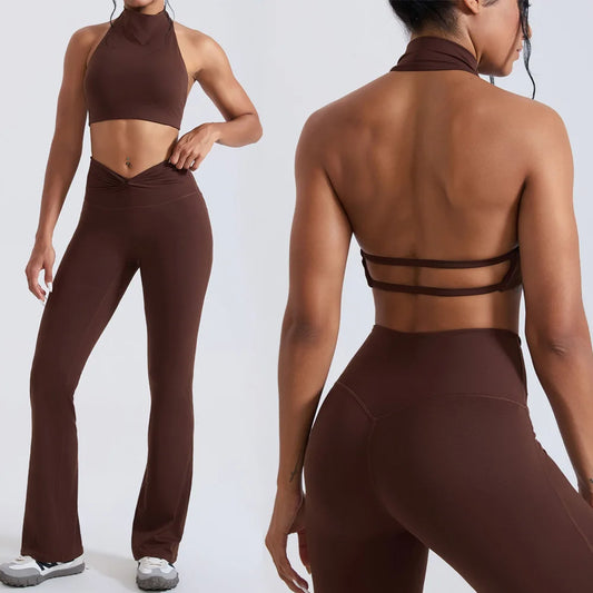 Set Reggiseno Collo Alto e Pantaloni Flare Vita Alta