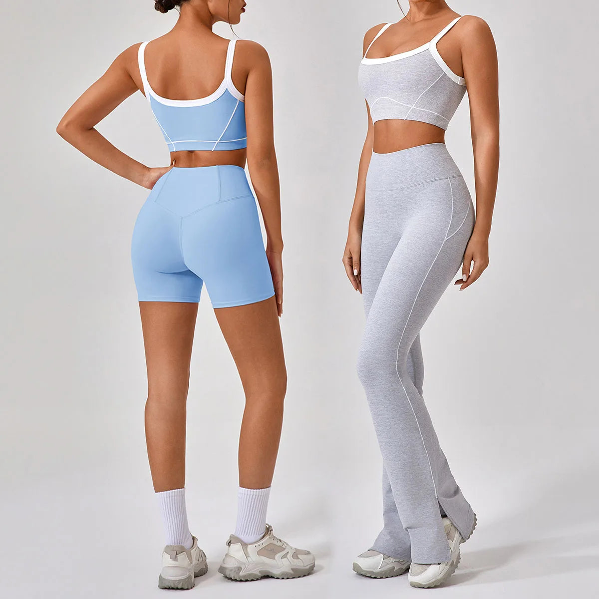 Shorts Sportivi a Vita Alta con Cuciture a Contrasto