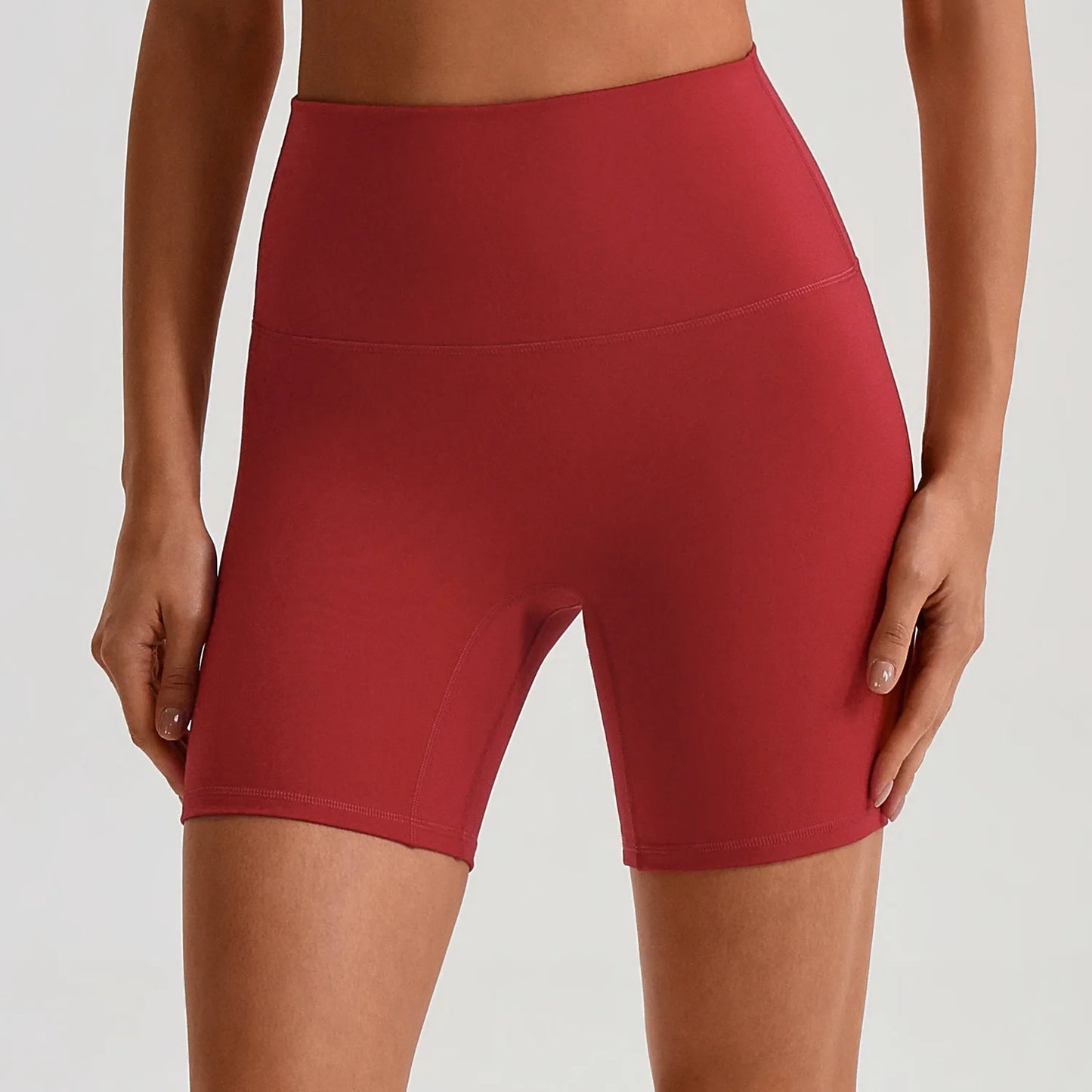 Pantaloncini Ciclista Vita Alta con Fascia Larga in Vita - Rosso