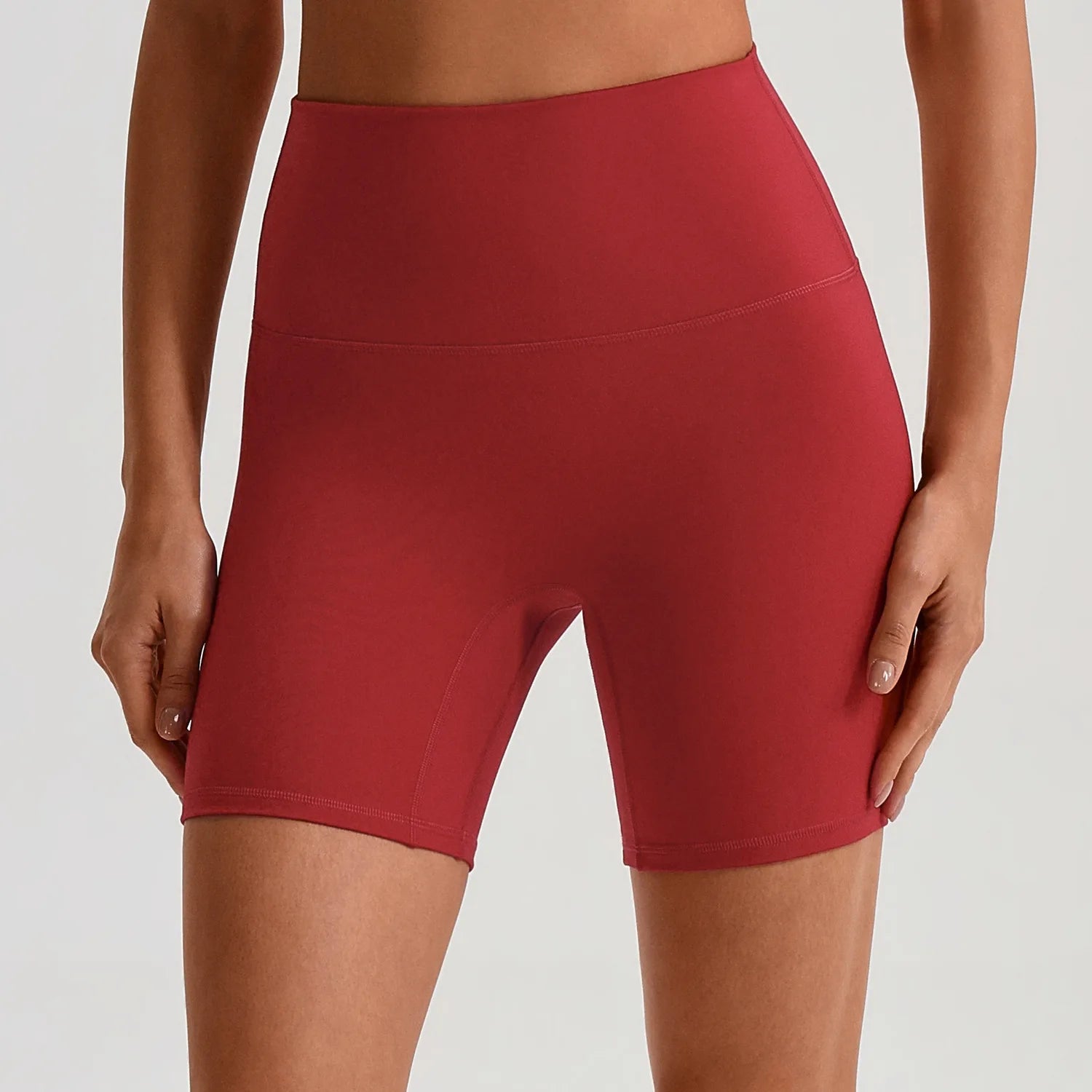 Pantaloncini Ciclista Vita Alta con Fascia Larga in Vita - Rosso