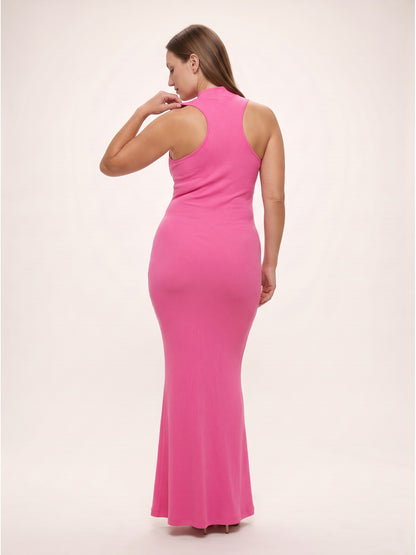 Abito Maxi Collo Alto · Fucsia — schiena