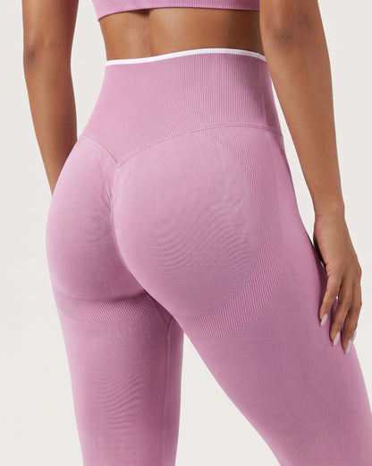 Leggings Push-Up Sculptline Edge Rosa Orchidea, dettaglio retro: fascia in vita, cucitura a V e pannelli sagomati