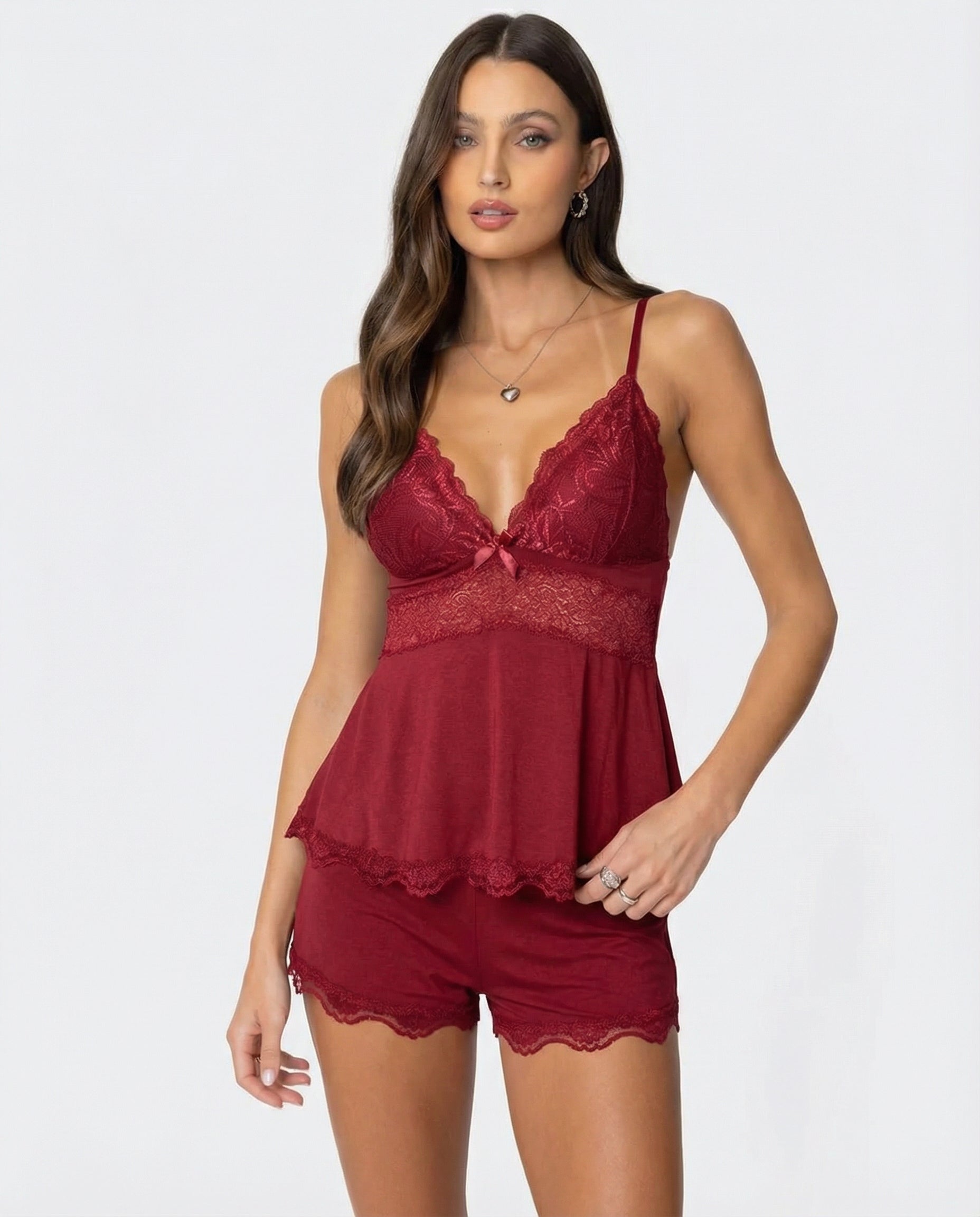 Nyxa set pigiama pizzo Bordeaux